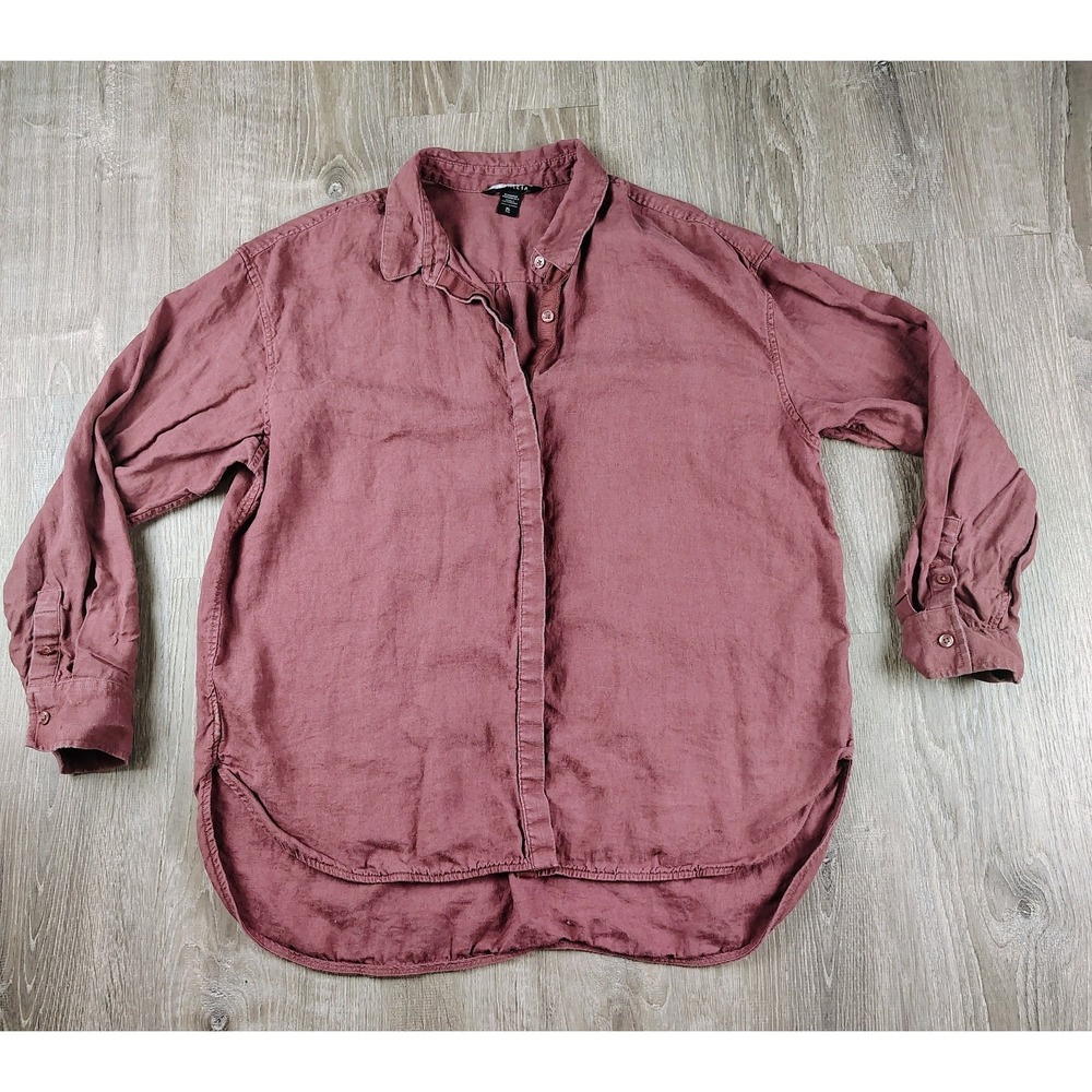 Athleta XL Womens Long‎ Sleeve Shirt Button Up Linen Shirt Faded Look Collared